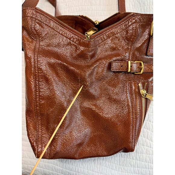 Yves Saint Laurent Vintage Downtown Patent Leather Shoulder Strap Brown Purse - Picture 12 of 14